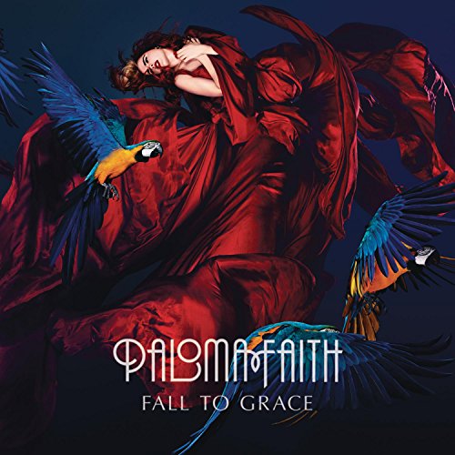 Album cover: woman in red dress with parrots, dark blue background.