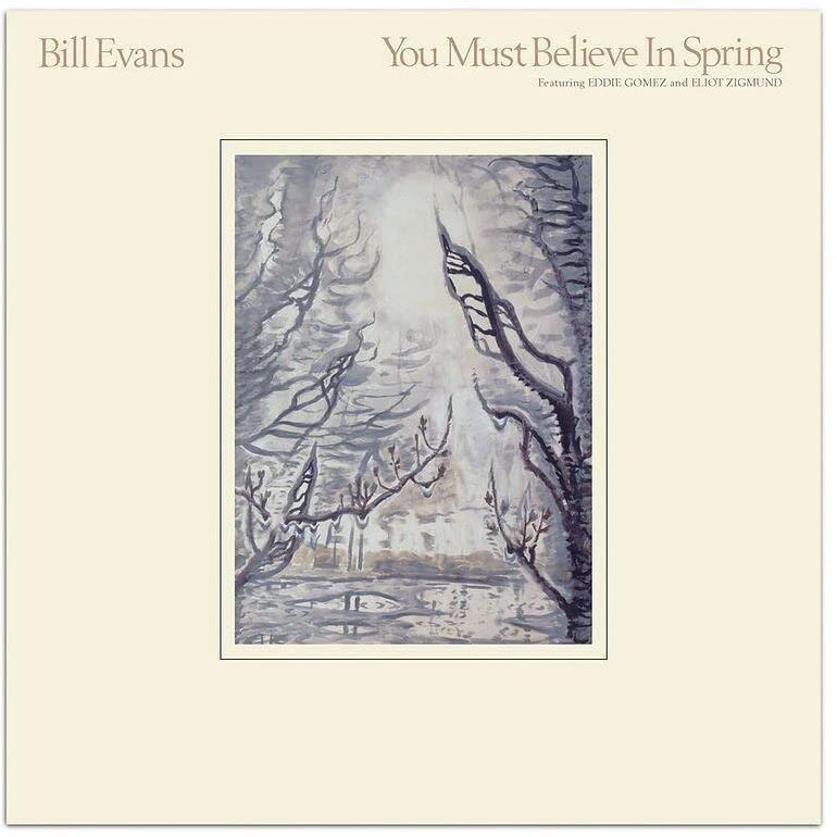 CD cover for Bill Evans’ “You Must Believe In Spring” with watercolor trees.