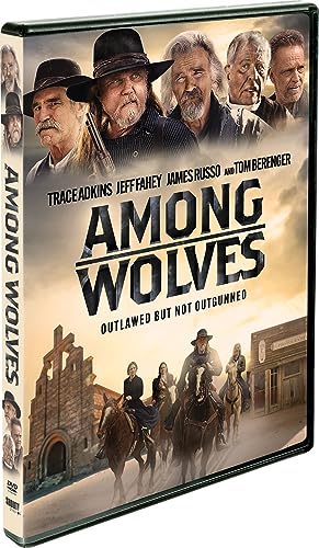 DVD cover for "Among Wolves" featuring cowboys on horseback.
