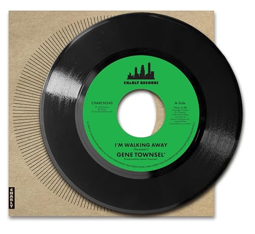 Black vinyl record with a green label, titled "I'm Walking Away" by Gene Townsell.