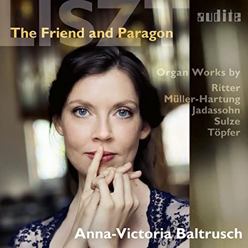 CD cover featuring portrait of Anna-Victoria Baltrusch, organ music by Liszt.