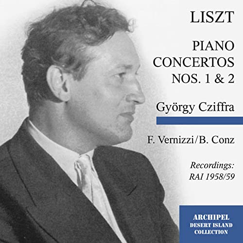 CD cover featuring a portrait of pianist György Cziffra, Liszt concertos.