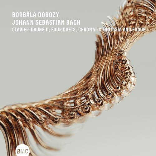 CD cover for Borbala Dobozy performing Bach’s Clavier-Übung II, gold design.