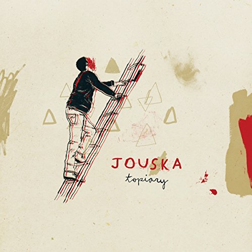 Red and gold abstract CD cover with a figure on a ladder.