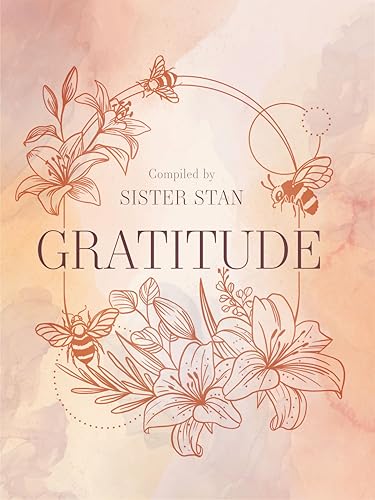 Book cover titled Gratitude with line art illustrations of flowers and bees on watercolor.