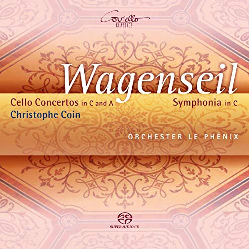 CD cover for Wagenseil’s cello concertos and symphony, ornate gold design.