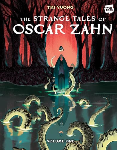Graphic novel cover: man in cloak surrounded by tentacles in a dark forest.