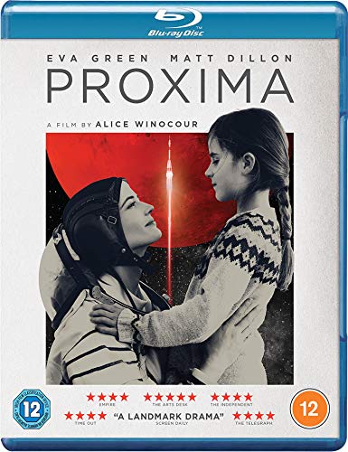 Blu-ray cover for "Proxima" featuring a woman in a spacesuit and a young girl.