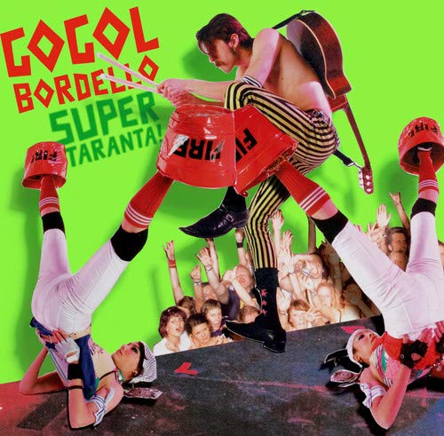 Gogol Bordello album cover: musicians with drums against a crowd.