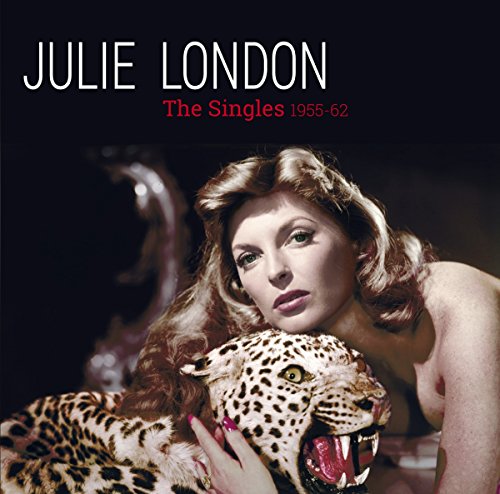 Julie London portrait with a leopard, album cover for singles collection.