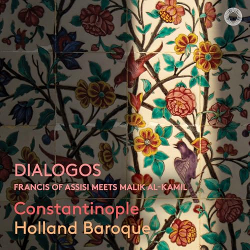 CD cover with floral tile design, birds, and text "Dialogos Constantinople".