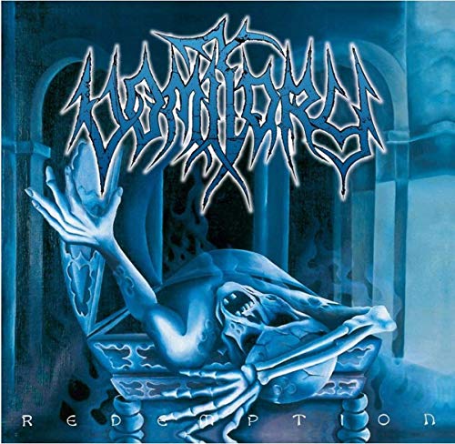 CD cover for Vomitory’s “Redemption” featuring skeletal figure in blue tones.