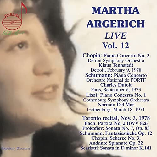 CD cover for Martha Argerich’s “Live, Vol. 12” featuring her portrait.