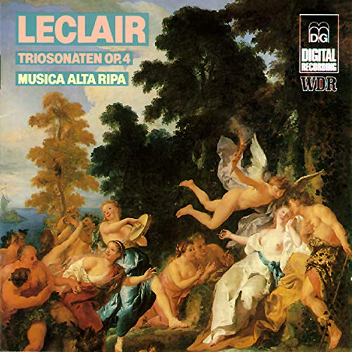 CD cover: Baroque painting of figures amongst trees, text “Leclair”.
