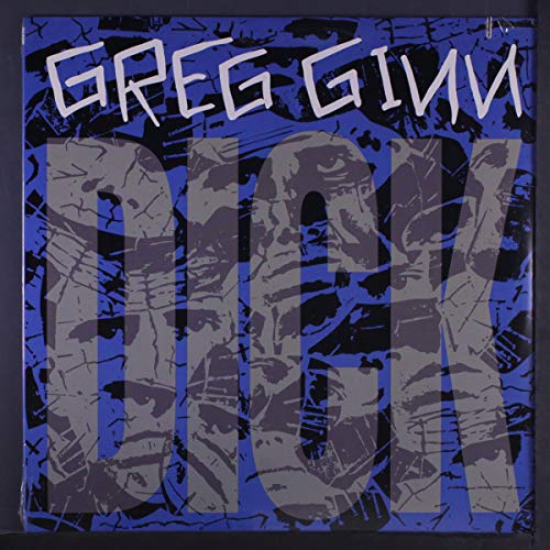 Vinyl record cover with blue and black abstract art featuring white text Greg Ginn Dick.
