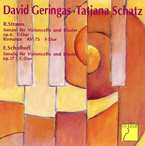 CD cover featuring musicians Geringas and Schatz, with abstract piano keys.