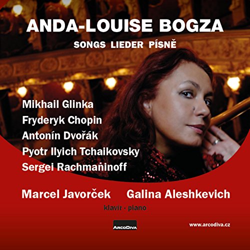 CD cover featuring portrait of Anda-Louise Bogza, red background, composers listed.