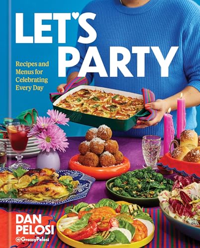 Cookbook cover with colorful food display and bold title "Let's Party".