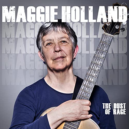 Maggie Holland portrait with a bouzouki, album cover for "The Dust of Rage".