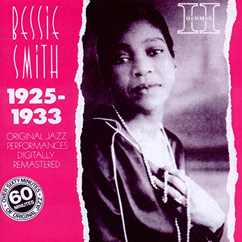 Bessie Smith CD cover: portrait of a Black woman, pink background.