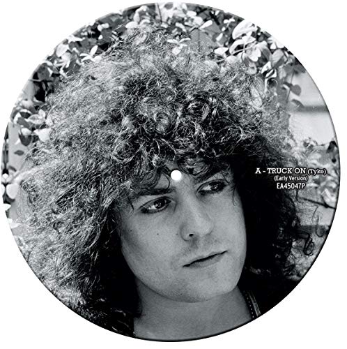 Black and white picture disc vinyl record featuring a portrait of Marc Bolan.