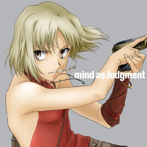 Anime-style illustration of a blonde woman holding a handgun.