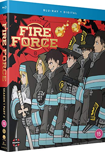 Blu-ray cover for "Fire Force" anime, featuring firefighters and flames.