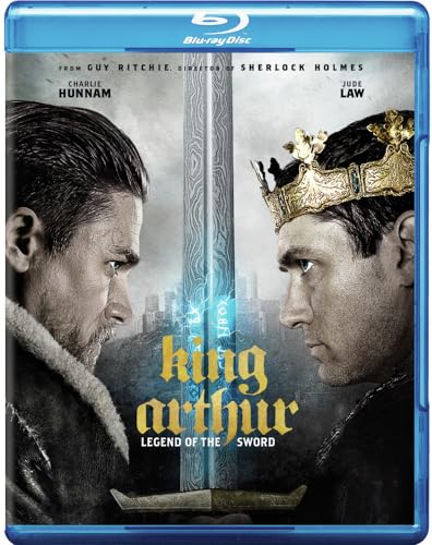 Blu-ray cover for "King Arthur: Legend of the Sword" featuring two men and a sword.