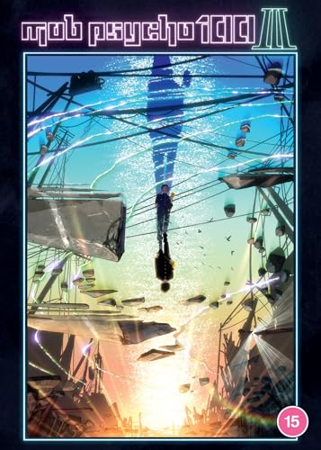 “Mob Psycho 100 III” DVD cover featuring a boy suspended in a cityscape.