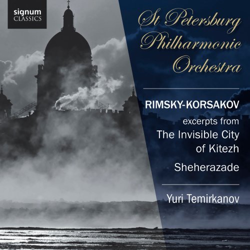 CD cover for Rimsky-Korsakov’s “Kitezh” and “Sheherazade” with a church image.