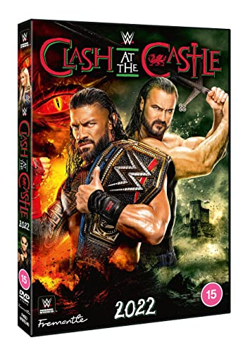 WWE Clash at the Castle DVD cover featuring Roman Reigns and Drew McIntyre.