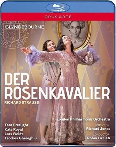 Blu-ray cover for Strauss’ “Der Rosenkavalier” opera, featuring performers in costume.