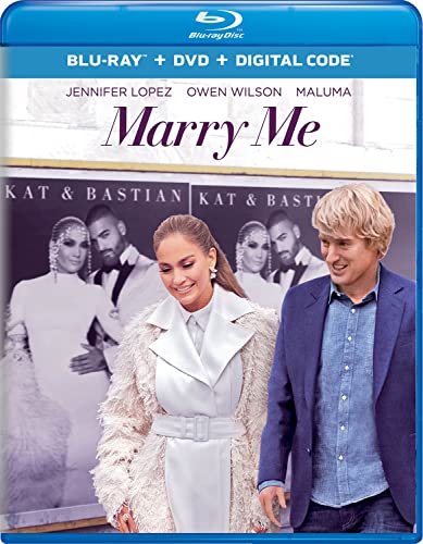Marry Me" Blu-ray cover featuring Jennifer Lopez and Owen Wilson.