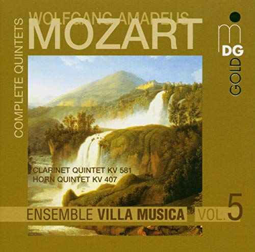 CD cover for Mozart's Clarinet & Horn Quintets with a landscape painting.