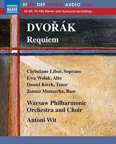 Blu-ray cover for Dvorak’s Requiem, featuring abstract art and text listing performers.