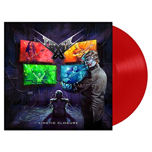 Album cover and red vinyl record for Toxik’s “Kinetic Closure.”