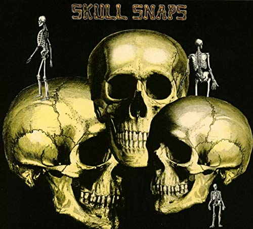 CD cover with three skulls and three skeletal figures in gold tones.