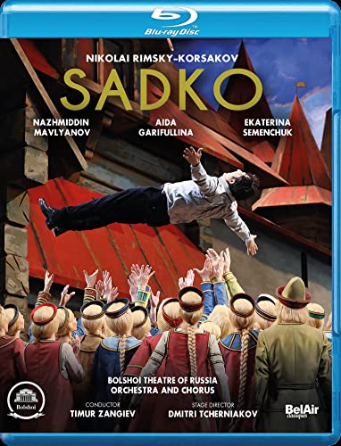Blu-ray cover for Rimsky-Korsakov's *Sadko* opera, featuring a leaping performer.