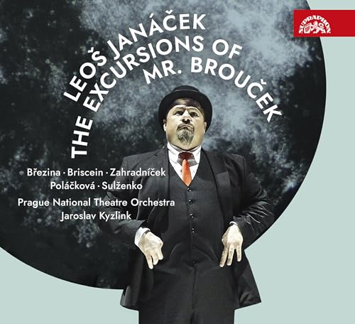 CD cover: Man in suit with hat, dark background, text “Janáček”.