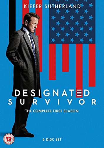 Designated Survivor" Season 1 DVD cover featuring Kiefer Sutherland in a suit.