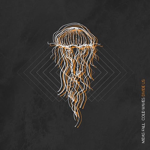 Line art of a jellyfish over a dark, geometric background.