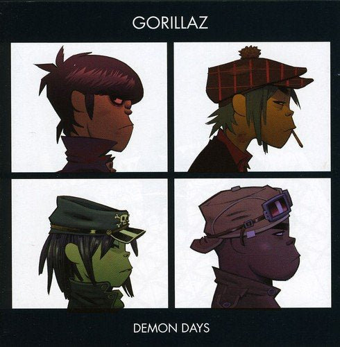 Gorillaz Demon Days album cover: four cartoon band members in profile.