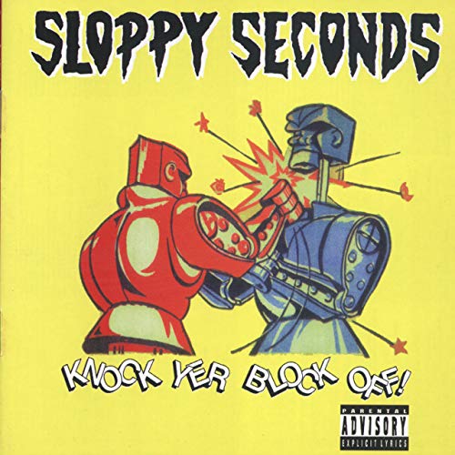 Yellow vinyl record cover with two fighting robots and text.