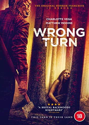 Wrong Turn" DVD cover featuring a menacing figure with an axe and a frightened woman.