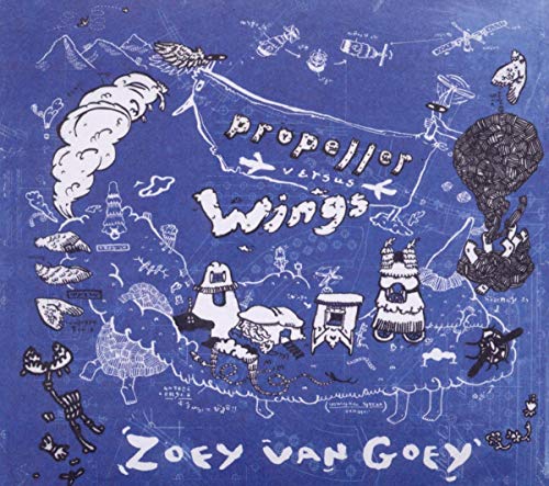 CD cover: hand-drawn blue illustration of flying objects and text.