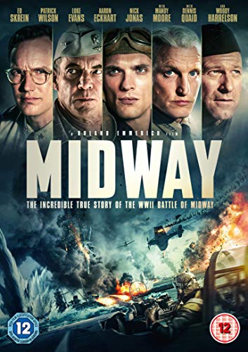 Midway" DVD cover featuring portraits of actors and WWII naval battle imagery.