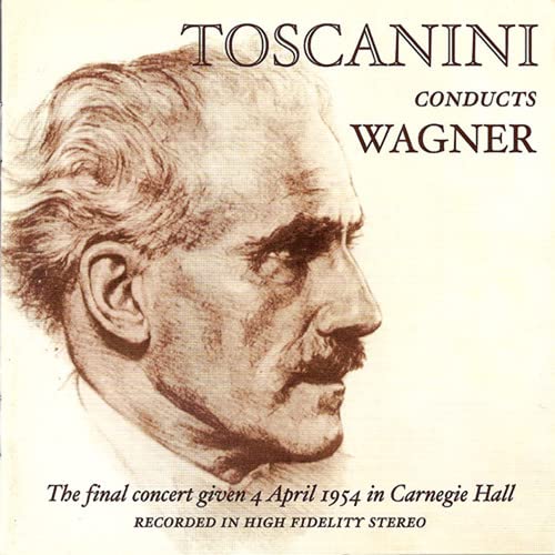 Sketch of Arturo Toscanini, conductor, with text “Toscanini conducts Wagner.”