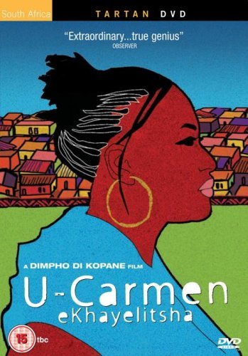 Woman's red face profile with blue shirt and gold earring on DVD cover.