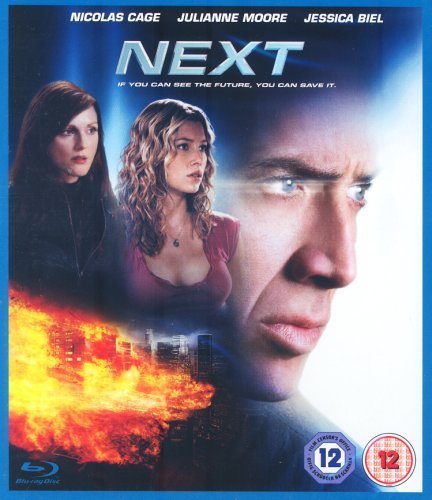 Next" Blu-ray cover featuring Nicolas Cage, Jessica Biel, and Julianne Moore.