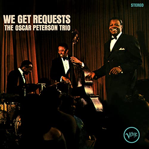 Album cover featuring Oscar Peterson Trio performing on stage, Verve label.